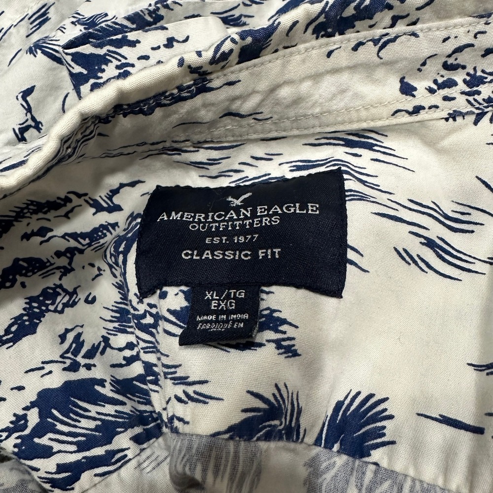 American Eagle Shirt Men's XL Hawaiian Tropical Palm Tree Button Down Shirt - Picture 9 of 11
